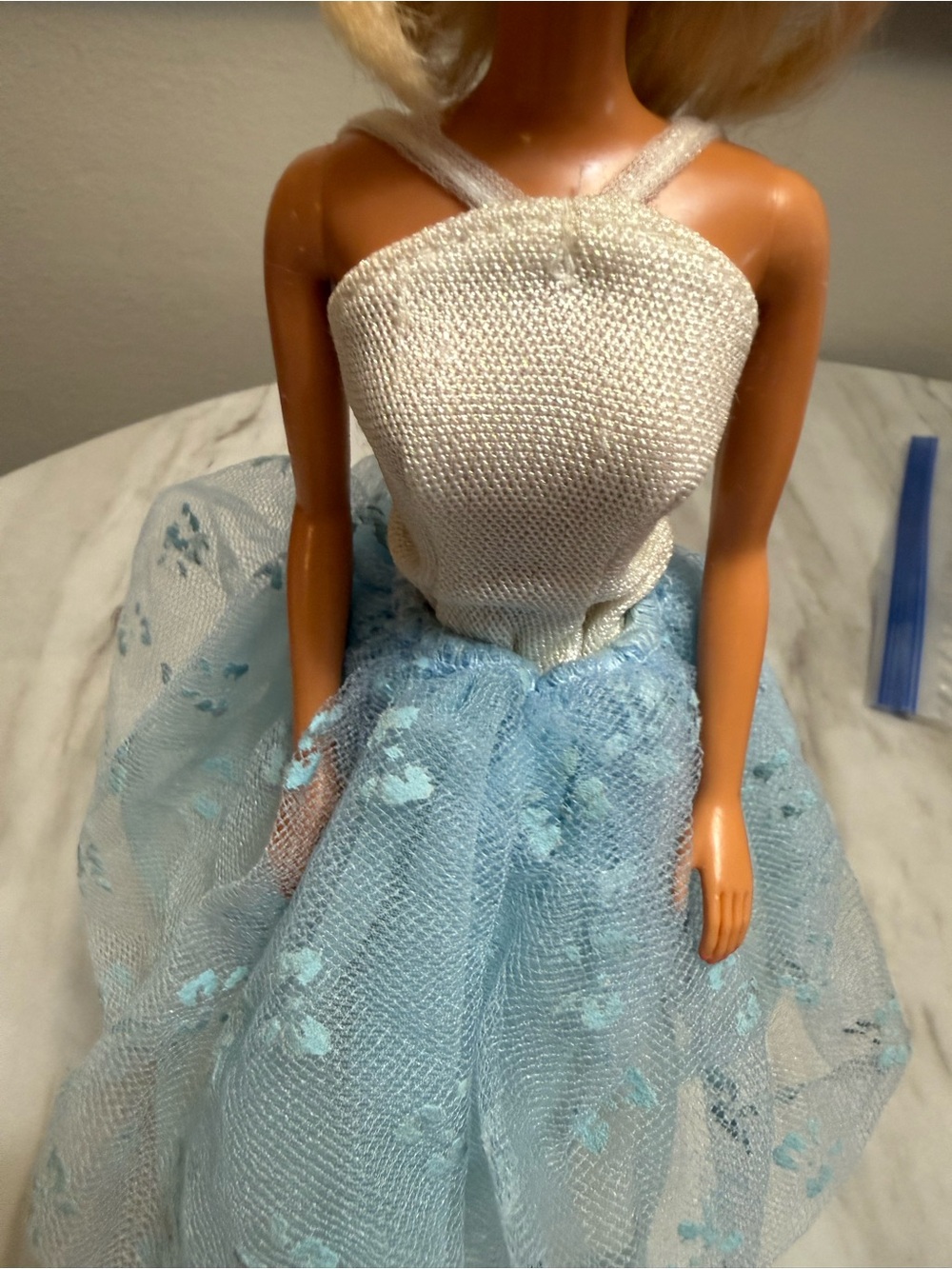 Barbie Mattel 11.5" doll’s Dress White halter Top & Blue tulle Skirt vintage